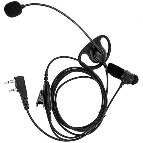 D-Shape Earpiece with Boom Mic and Finger PTT for Baofeng UV-5R BF-888S UV-82 and Kenwood 2-Pin Radios, K-Plug Earhook Headset for Two-Way Radio