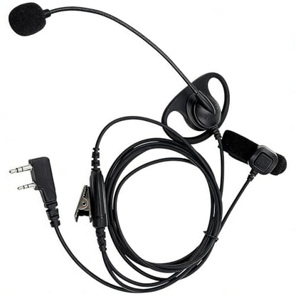 D-Shape Earpiece with Boom Mic and Finger PTT for Baofeng UV-5R BF-888S UV-82 and Kenwood 2-Pin Radios, K-Plug Earhook Headset for Two-Way Radio