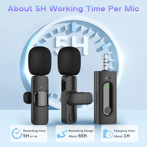MAYBESTA 4 in1 Wireless Lavalier Microphone for iPhone Android Phone - Mini Lapel Video Mic for PC Camera Recording - Bluetooth Clip on Microphones for YouTube Tiktok Podcast Vlogging Streaming
