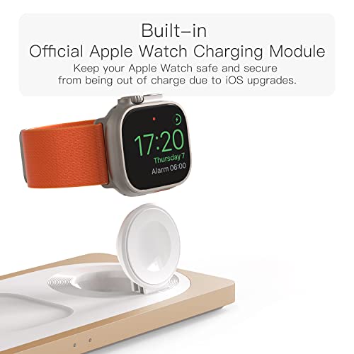 3 in 1 Wireless Charging Station for Apple Devices with MagSafe | For iPhone 17/Air/16/15/14/13/12, AirPods & Apple Watch, Foldable Portable Aluminum Charging Stand, Adapter Included - color: Golden