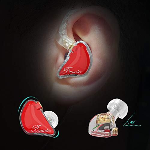 BASN Bmaster in Ear Monitor Musician Headphones Triple Drivers Dynamic Earbuds Sound Isolating Earphones with Two Detachable Audio & Mic Cables (Red) - color: Red