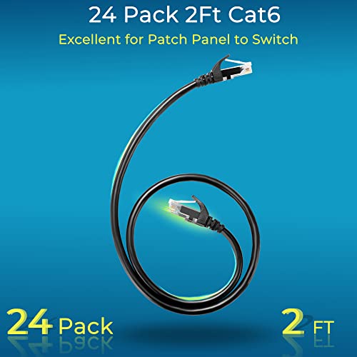 Rapink Patch Cables Cat6 2ft (24 Pack), Ethernet Patch Cable 10G, Cat 6 Patch Cable for Patch Panel to Switch, Flexiable Cat 6 Ethernet Cable with Gold Plated Black - color: Black, size: 2FT, style: 24 Pack