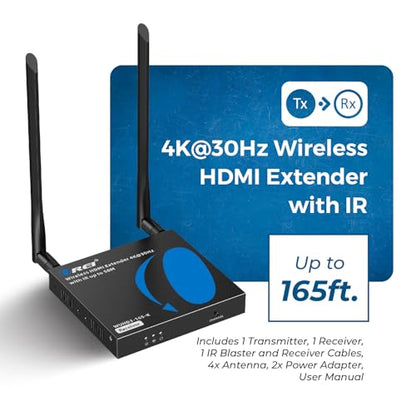 OREI Wireless HDMI Transmitter and Receiver 4K30Hz 165ft 1-Way IR Loop Out | HDMI Wireless Extender, Wireless HDMI Transmitter – 1-to-4 Support, 5GHz, Low Latency, SSID Pairing, 24/7 Operation - size: 4K@30hz, style: TX & RX Kit