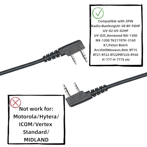 2 Pin Earpiece Headset with PTT Mic Walkie Talkies | C shape,Compatible with Baofeng Kenwood UV-5R BF-888S BF-F8HP BF-F9 TK-3140 TK-3400 TK-3402Two Way Radio Accessory