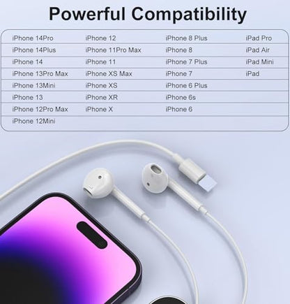 2 Packs Wired Headphones for iPhone 14 Earphones Wired Nosie Reduction Built-in Microphone&Volume Control Headsets，Earbuds for iPhone 14/13/12/11/XR/XS/X/8/7/6/SE/Pro Max，Support All iOS System，White
