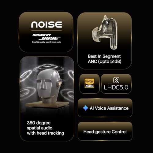 Noise Master Buds 2 with SoundByBose (2026), 51dB Adaptive ANC, Hi-Res LHDC Audio,360° Spatial Audio with Head Tracking, 6-mic ENC, Dual Pairing, Fast Charge & BT v6.1 (Mercury) - color: Mercury