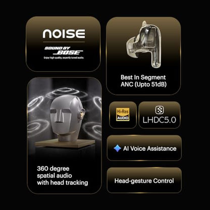 Noise Master Buds 2 with SoundByBose (2026), 51dB Adaptive ANC, Hi-Res LHDC Audio,360° Spatial Audio with Head Tracking, 6-mic ENC, Dual Pairing, Fast Charge & BT v6.1 (Aurum) - color: Aurum