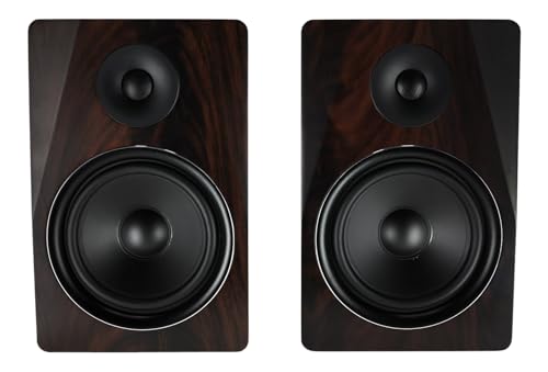 Rockville APM8D 8" Powered Active Studio Monitor Pair with RRS263M Pads | Dark Wood, 500W Peak / 250W RMS, Class D Bi-Amped, USB/XLR/TRS/RCA Inputs, RRS263M 3-Angle Isolation Pads, Studio, 4-items