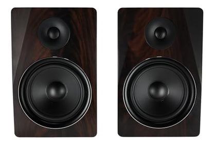 Rockville APM8D 8" Powered Active Studio Monitor Pair with RRS263M Pads | Dark Wood, 500W Peak / 250W RMS, Class D Bi-Amped, USB/XLR/TRS/RCA Inputs, RRS263M 3-Angle Isolation Pads, Studio, 4-items