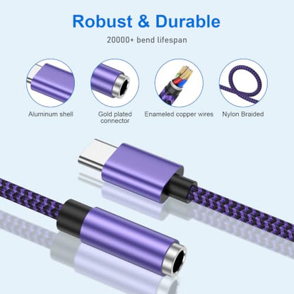 USB C to 3.5mm Headphone Jack Adapter USBC to Audio Aux Cord Dongle Adapter - color: Purple