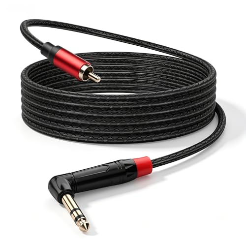 CERRXIAN 1.8M/6FT 6.35mm TRS Stereo Right Angle Male to RCA Male Audio Cable, RCA to 6.35mm Audio Leather Textured Cord,for Electric Guitar, Mixer, Amplifier, Speaker - size: 1.8M / 6FT