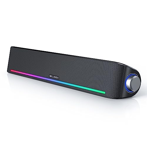 Nylavee Computer Speakers for Desktop, PC Sound Bar with Bluetooth and AUX | Hi-Fi Sound, USB Powered with 4 Dynamic Lighting Modes for Desktop PCs, Laptops and Monitors - color: RGB Black