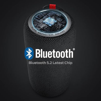 Monster S310 Upgraded Bluetooth Speaker, 30W Portable Speaker, 360° Stereo Sound with Punchy bass, TWS Pairing, IPX6 Waterproof, Bluetooth 5.2, 24H Playtime, Perfect for Home, Outdoor, Beach, Black