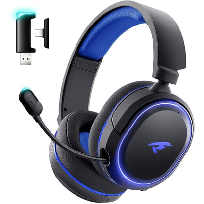 Wireless Gaming Headset, 7.1 Surround Sound, 2.4GHz USB Gaming Headphones with Bluetooth 5.4, 100H Battery, ENC Noise Canceling Mic, RGB Light, Wireless Headset for PC PS5 PS4 Mac Switch (Black-Blue) - color: Black-Blue