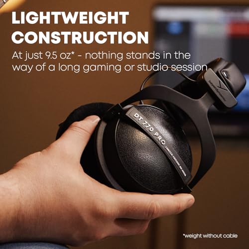 beyerdynamic DT 770 PRO, 32 Ohm, Closed Back, Over Ear, Wired Professional Studio Headphones, Mobile Recording, Podcast, Gaming, 1.6m Straight Cable, Black with Limited Edition Gray Velour Ear Pads | Closed Back, Over Ear, Wired Professional Headphones, M