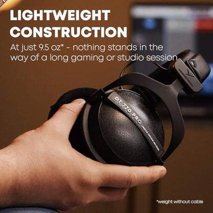 beyerdynamic DT 770 PRO, 32 Ohm, Closed Back, Over Ear, Wired Professional Studio Headphones, Mobile Recording, Podcast, Gaming, 1.6m Straight Cable, Black with Limited Edition Gray Velour Ear Pads | Closed Back, Over Ear, Wired Professional Headphones, M