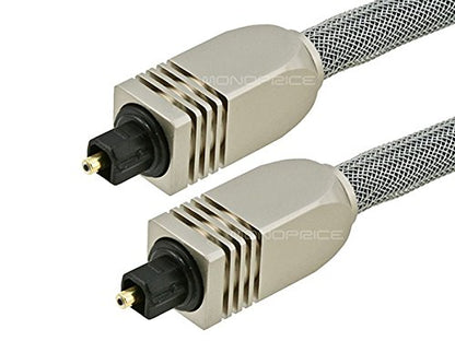Monoprice Premium S/PDIF (Toslink) Digital Optical Audio Cable - Silver - 10 Feet | Heavy Duty Mesh Jacket, Metal Connector Heads, For Play Station, Xbox one, Home theater & More - size: 10ft