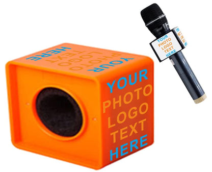 Custom Microphone Logo Live Equipment Box Cube Triangle Interview Box Karaoke mic Flags(Orange Square) - color: orange trapezoid