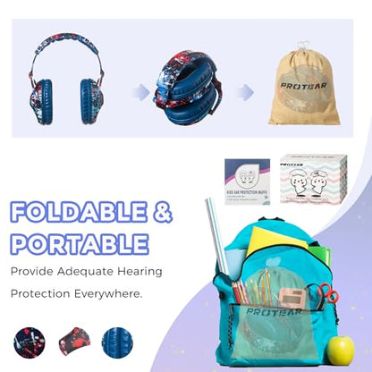 Kids Ear Protection Safety Ear Muffs, NRR 25dB Noise Reduction Children Earmuffs, Hearing Protectors for Sleeping, Studying, Airplane, Concerts, Fireworks-Red Pigment - color: Blue Band Red Pigment