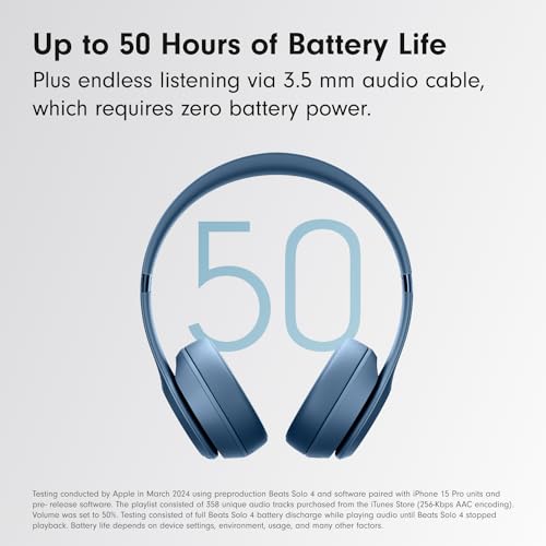 Beats Solo 4 - Wireless On-Ear Bluetooth Headphones, Up to 50-Hour Battery Life, Ultra-Lightweight Comfort, Powerful and Balanced Sound, Apple & Android Compatible - Slate Blue - color: Slate Blue, style: Standalone