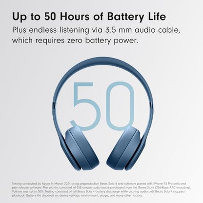 Beats Solo 4 - Wireless On-Ear Bluetooth Headphones, Up to 50-Hour Battery Life, Ultra-Lightweight Comfort, Powerful and Balanced Sound, Apple & Android Compatible - Slate Blue - color: Slate Blue, style: Standalone