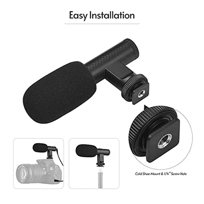 Portable Stereo Microphone Video Recording Mic 3.5mm TRS Plug | Built-in Rechargeable Battery for DSLR Cameras Camcorder