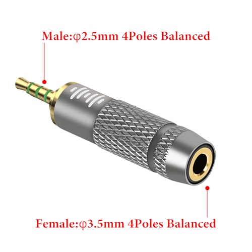 GEEKRIA 2.5mm 4-Pole Balanced Male to 3.5mm 4-Pole Balanced Female Headphones Adapter, for Balanced 2.5mm Output Devices, Aluminum Alloy Audio Converter, Gold Plated - size: 2.5mm Male to 3.5mm Balanced Female