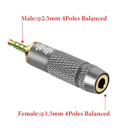 GEEKRIA 2.5mm 4-Pole Balanced Male to 3.5mm 4-Pole Balanced Female Headphones Adapter, for Balanced 2.5mm Output Devices, Aluminum Alloy Audio Converter, Gold Plated - size: 2.5mm Male to 3.5mm Balanced Female