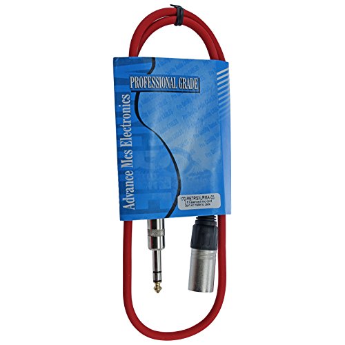 1/4" TRS to 3 Pin XLR Male Pro Audio Patch Cable Balanced and Shielded (3 Foot Feet ft Long, Red) - color: Red, size: 3 ft long