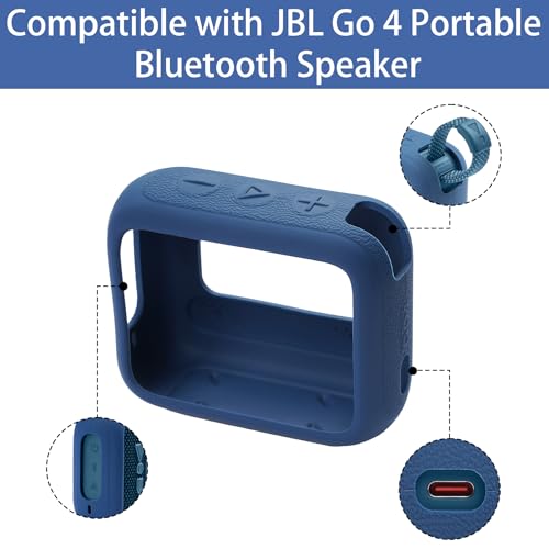 for JBL Go 4 Waterproof Bluetooth Speaker Silicone Cover, Blue | Snug Fit, Portable Carabiner Clip, Shock Absorption, Drop Protection, Travel Lightweight Design, Protective Skin Case - color: Blue Case