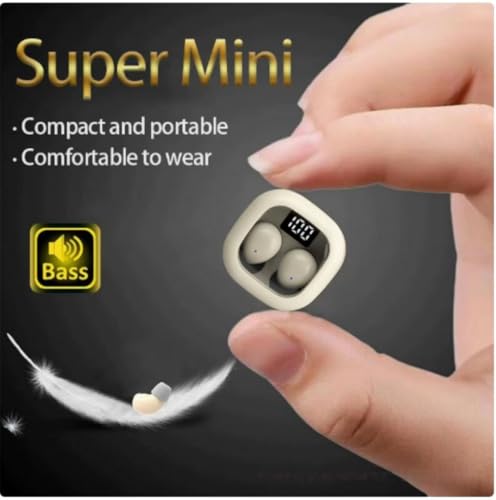 Ultra small mini earphones ，Mini Invisible Wireless Earbuds for Small Ear Canals, Low Profile Hidden Sleep Earbuds, IPX5 Waterproof Bluetooth Headphones for Work, Side Sleep & Daily Use (beige) - color: Beige