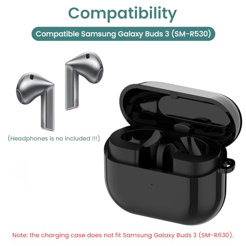 Charging Case for Samsung Galaxy Buds 3 (not pro), Replacement Charger Case Dock Charging Box with USB C Cable for Galaxy Buds 3 (SM-R530) Earbuds (Black) - color: Black