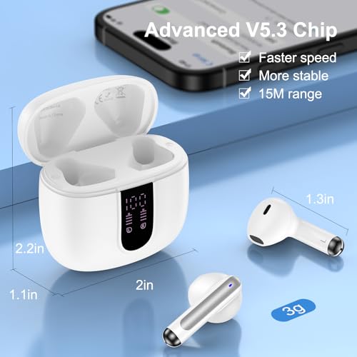 Bluetooth Headphones for iPhone 17e 17 Pro Max Air 16e 16 Pro Max 16 Plus | 15 Plus, Wireless Earbuds Bluetooth Ear Buds Headset in Ear Earphones for Samsung Galaxy S26 Ultra S25 S24 A17 A16 A36 A56 - color: White