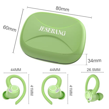 Wireless Earbuds, Bluetooth 5.4 Headphones Sport Over Ear Buds with ENC Mic | Noise Cancelling Mic,48H, Wireless Earphone With Earhooks, Stereo Deep Bass, IP7 Waterproof ear bud for Workout Running,Green - color: Green