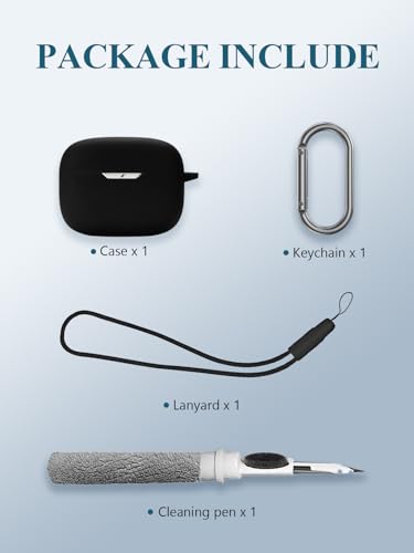 Case for JBL Vibe Beam 2/Vibe Beam - True Wireless Noise Cancelling Earbuds, Soft Silicone Protective Portable Scratch Shock Resistant Shell with Cleaner Kit & Carabiner & Lanyard，Black - color: BLACK