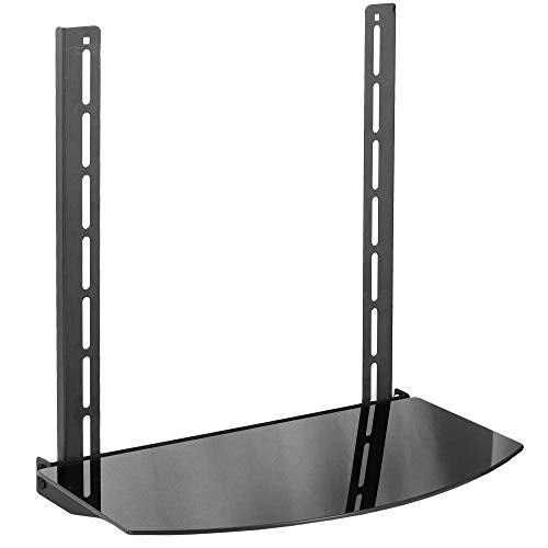 VIVO Under or Above TV VESA Wall Mount Shelving Bracket with Tilt, Glass Storage Shelf for DVD Player, Cable Box, Stereo, and AV Component, Black, MOUNT-SF04R