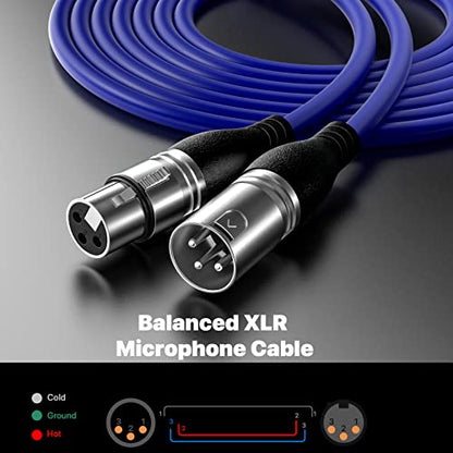 EBXYA XLR Cable 25ft 2 Packs Microphone Cable with 3-Pin XLR Male to Female | Balanced, Professional Shielded, for Mic, Mixer, Speaker Systems, Radio Station and Podcast, Blue - color: Blue, size: 25 Feet-2 Pack