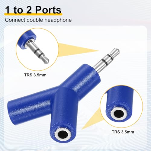 MECCANIXITY Headphone Splitter Adapter, 3.5mm Male to 2 Port Female Y Jack Aux Stereo Splitter for Phone Headset PS4 Switch Tablets, Dark Blue - color: Dark Blue