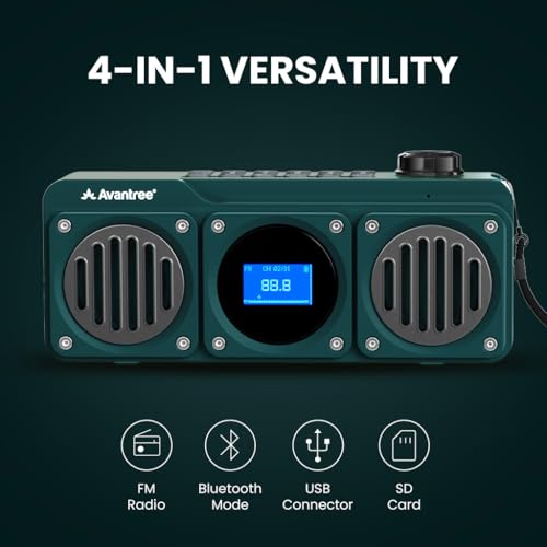 Avantree BoomByte - Portable FM Radio & Bluetooth Speaker with Stereo Sound | Long Rechargeable Playtime, Micro SD Card & USB Audio Input, MP3 Player, Metal Finish, Easy to Use, Blue - color: Blue