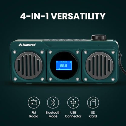 Avantree BoomByte - Portable FM Radio & Bluetooth Speaker with Stereo Sound | Long Rechargeable Playtime, Micro SD Card & USB Audio Input, MP3 Player, Metal Finish, Easy to Use, Blue - color: Blue