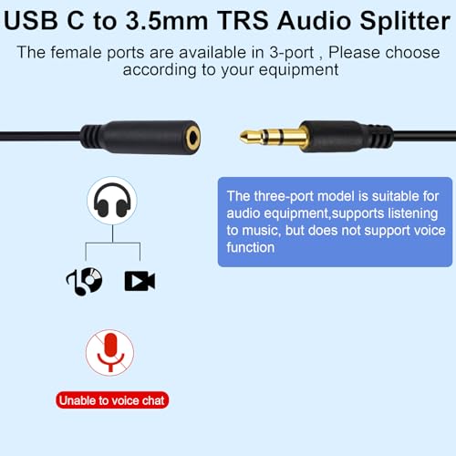 Poyiccot USB C to 3.5mm Splitter Cable, 4-in-1 USB Type C to 3.5mm TRS Multi Audio Headphone Stereo Cable Compatible with Headphone,Galaxy, MacBook, 30cm/1ft - style: 1 to 4 ways
