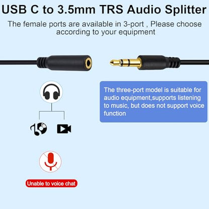 Poyiccot USB C to 3.5mm Splitter Cable, 4-in-1 USB Type C to 3.5mm TRS Multi Audio Headphone Stereo Cable Compatible with Headphone,Galaxy, MacBook, 30cm/1ft - style: 1 to 4 ways