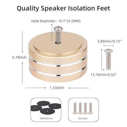 4Pcs Audio Isolation Feet Load 400KG Anti Vibration Pads 40 * 20mm(Gold) | Aluminum Hifi Isolation Footer with Threaded Screw&Adhesive fit Speaker/amplifier/turntable/subwoofer/Record Player/Equipment - color: Gold