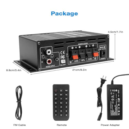Bluetooth 5.0 Audio Amplifier 400W+400W 2.0 CH AMP HiFi Stereo Treble Bass Audio Receiver for Passive Speakers Theater System AK-380
