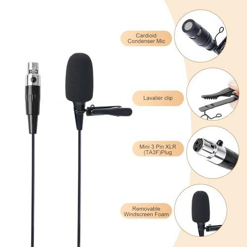 Lavalier Microphone, Cardioid Condenser Clip On Microphone, Lapel Microphone Compatible with AKG/Samson Microphone Wireless System, Mini 3 Pin XLR Plug, Ideal for Lectures, Theater, Actors - size: Mini 3 Pin XLR (TA3F) Plug
