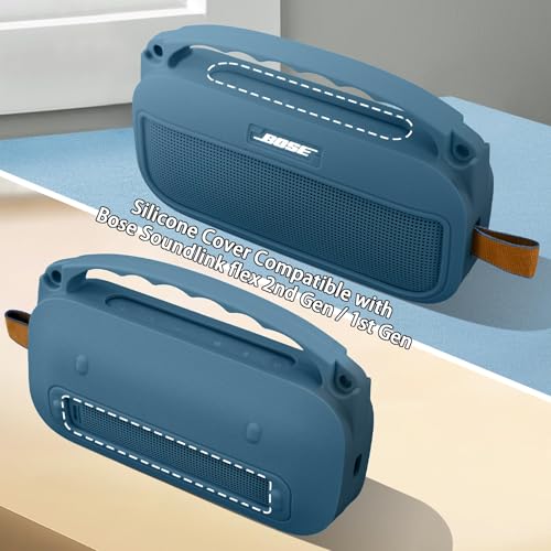 co2CREA Hard and Silicone Case for Bose SoundLink Flex 2/1,Twilight Blue | 2nd Gen Compatibility, Dual-Layer Protection, EVA Hard Shell, Silicone Cover, Adjustable Shoulder Strap, Aluminum Carabiner - color: Twilight Blue Case