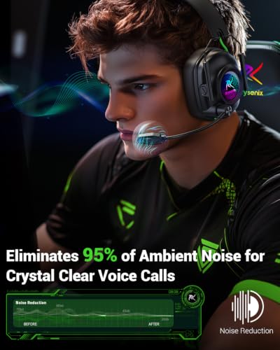 Krysenix 2.4 GHz Wireless Gaming Headset for PC, PS5, PS4, Switch - Black | Bluetooth 5.4 Gaming Headphones with Noise Canceling Microphone, Cool RGB Lighting,1200 mAh Battery, Foldable, 50mm Drivers - color: Black