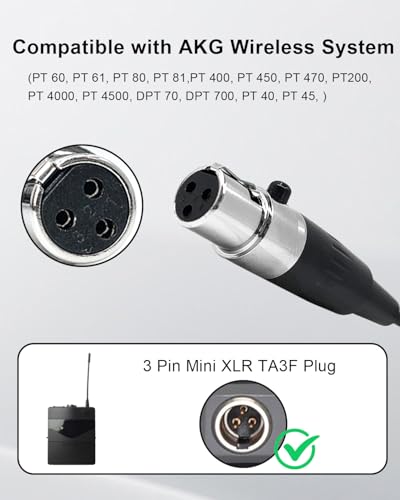 Lavalier Lapel Microphone Compatible with AKG Wireless Transmitter Unidirectional Condenser Mic (Mini XLR 3 Pin TA3F Plug only for AKG) - size: Mini XLR 3 Pin TA3F Plug (AKG)