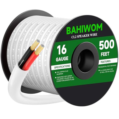 White Speaker Wire 16 Gauge 500FT CL2 Rated CCA Speaker Cable | Flexible PVC Jacket 2 Conductors Red & Black Polarity Mark for Home Theater,Indoor,In-Wall,In-Ceiling & Marine - size: 500 FT, style: 16GAUGE