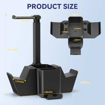 KDD Dual Controller Holder with Headphone Stand - Multi-Functional Desk Storage Box with Phone Holder - Universal Controller Stand with Desktop Organizer for Remote Control Pen Accessories(Black)